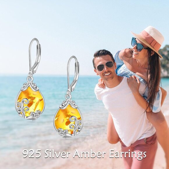 Celtic Filigree Teardrop Drop Dangle Earrings Sterling Silver Leverback Earrings - Picture 3 of 6